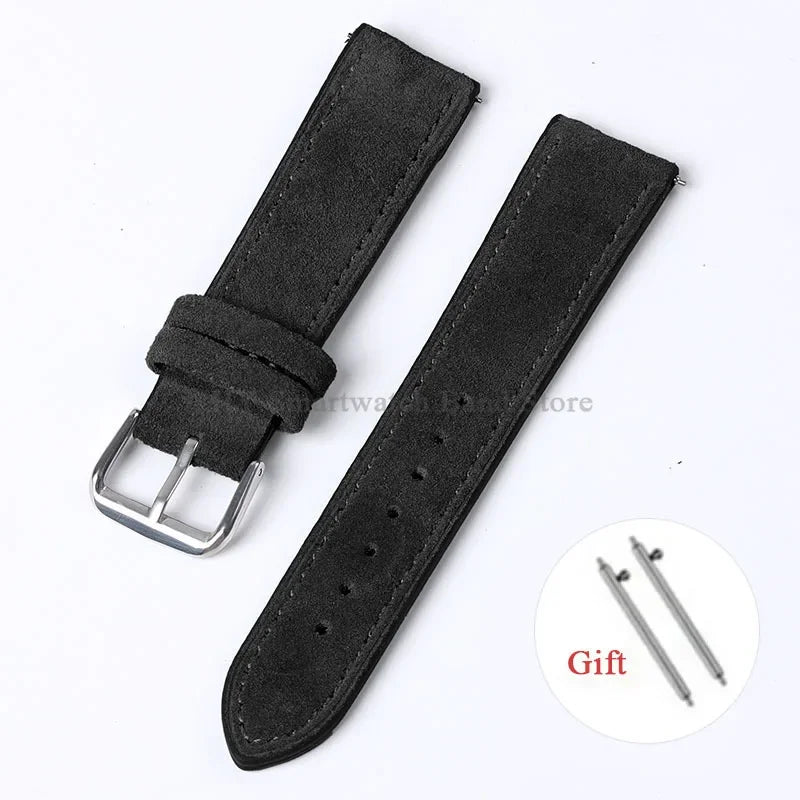 OnePlus Smartwatch Vintage Suede Leather Band Quick Release Strap in black with buckle and gift tools