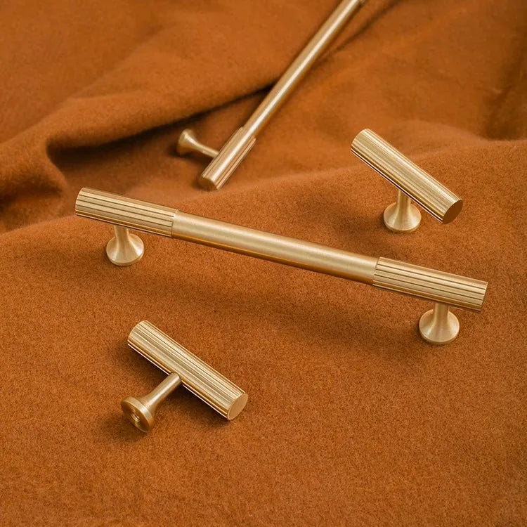 Fluted solid brass cabinet pull in brushed brass