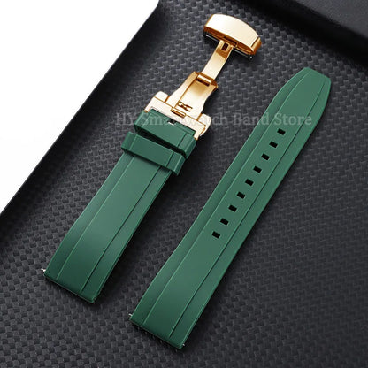 Silicone Butterfly Clasp Band in Green with Gold Clasp