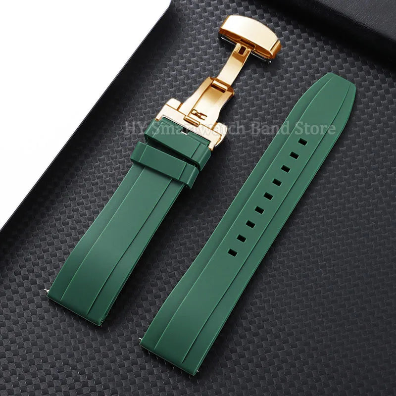 Silicone Butterfly Clasp Band in Green with Gold Clasp