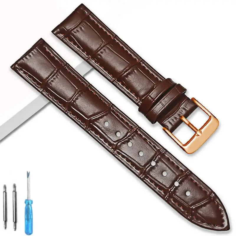 Samsung Galaxy Watch Crocodile-Pattern Buckle Leather Band in Brown / Rose Gold Buckle