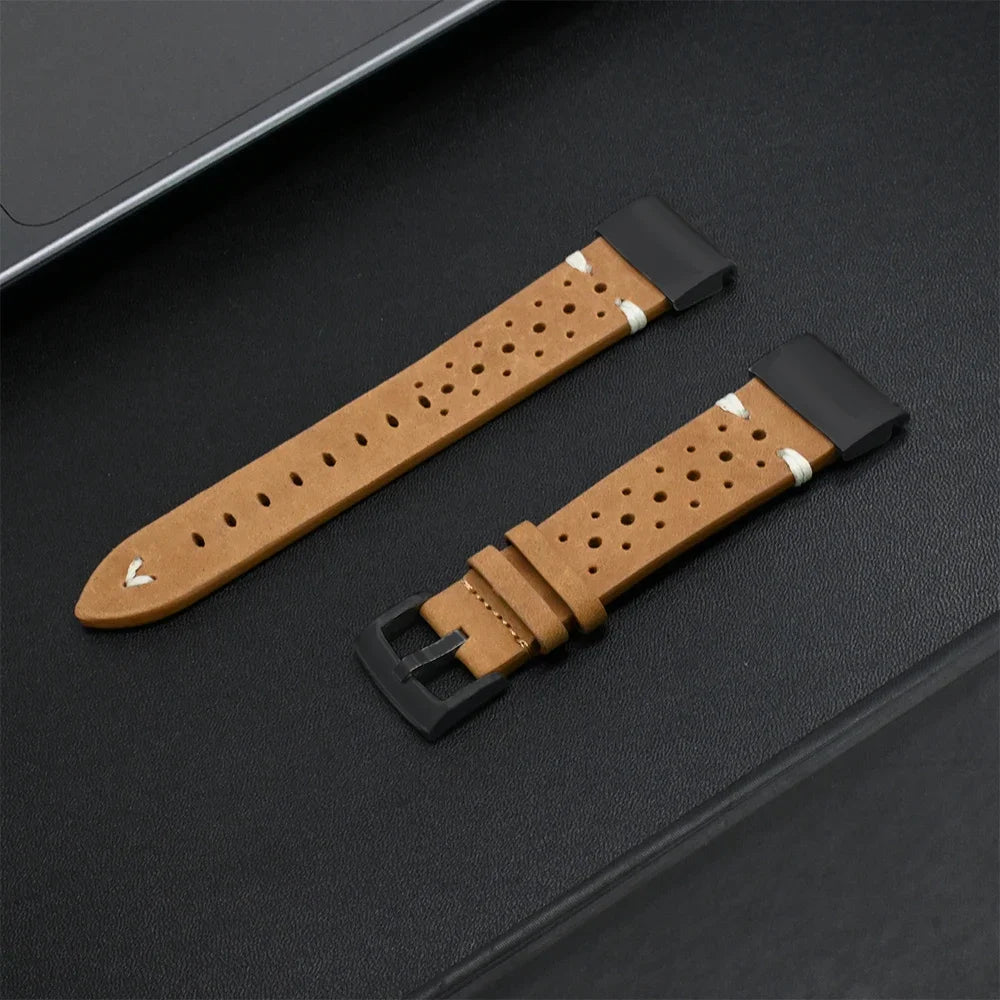 Garmin QuickFit Perforated Leather Band in Tan / Black