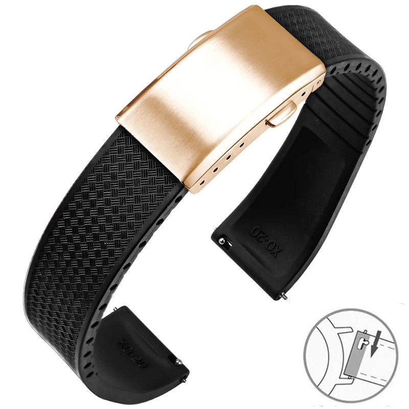 Garmin FKM Rubber Band in Black with Rose Gold Clasp