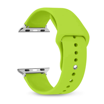 Bright green silicone strap for Apple Watch, providing comfort and style for workouts and daily wear.