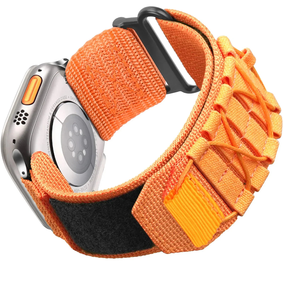 Cord-Laced Nylon Apple Watch Band with Hook-and-Loop Closure in Orange