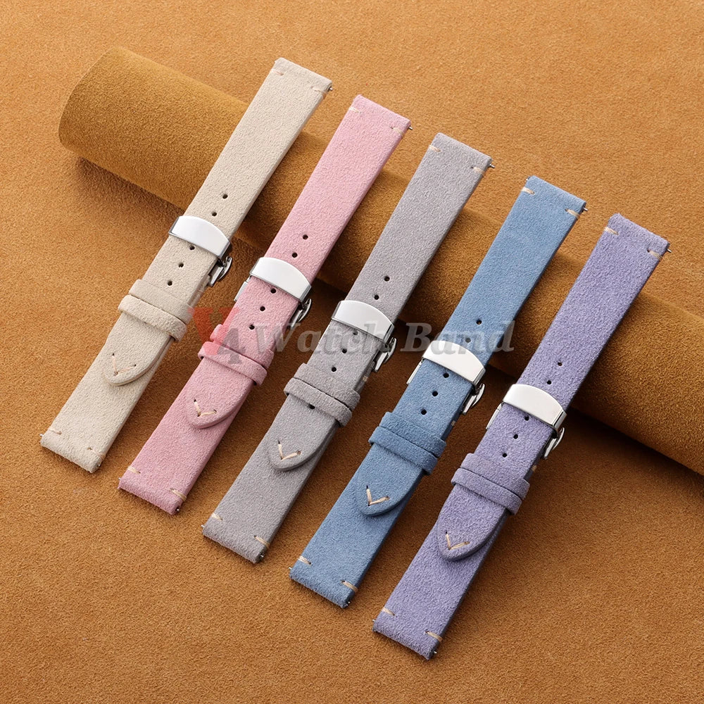 Suede Butterfly Clasp Band in beige, pink, gray and blue