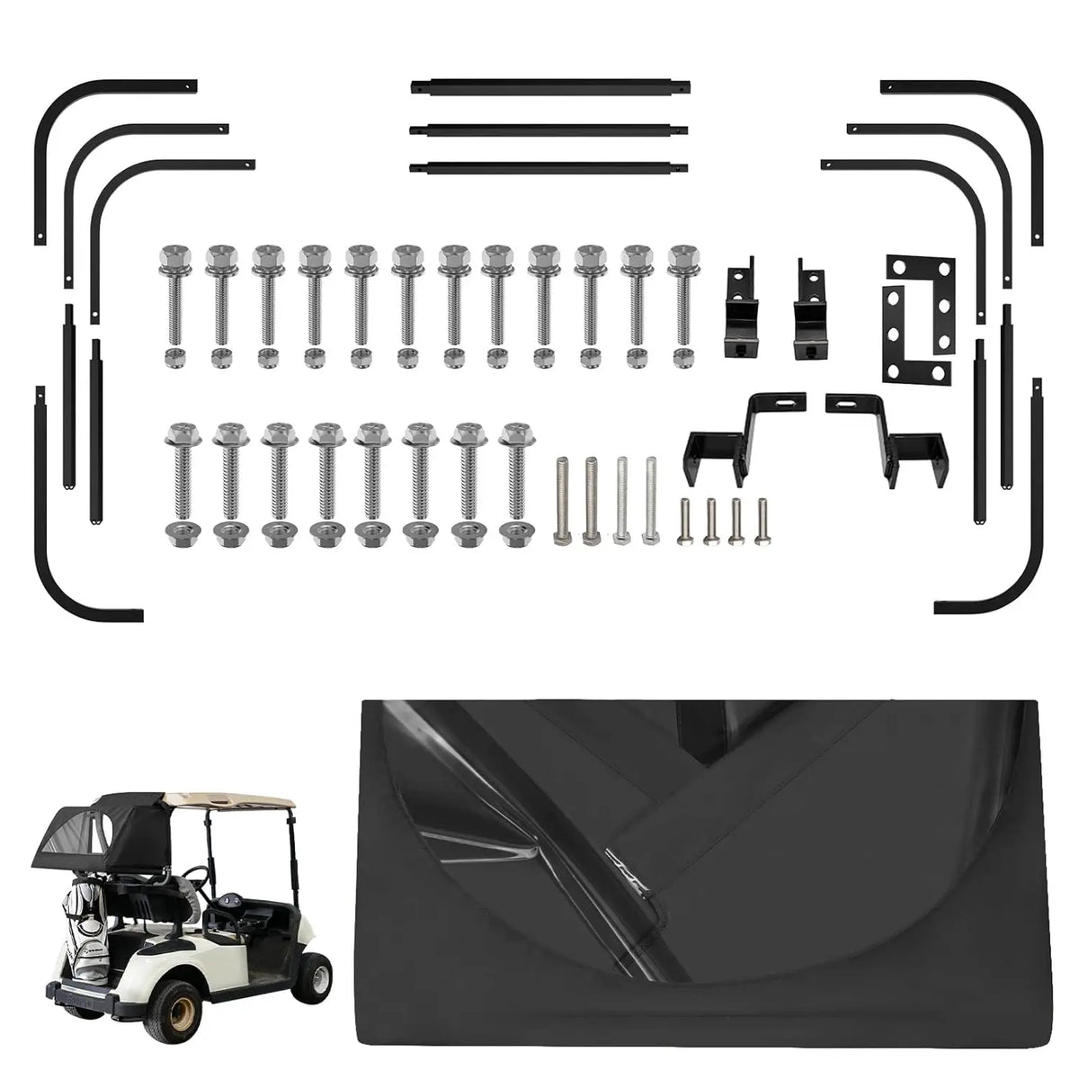 Golf Cart Rear Bag Rain Cover with Clear Windows and Bracket