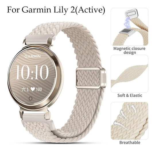 Garmin Lily 2 Braided Nylon Magnetic Band — for Lily 2 Active with feature callouts