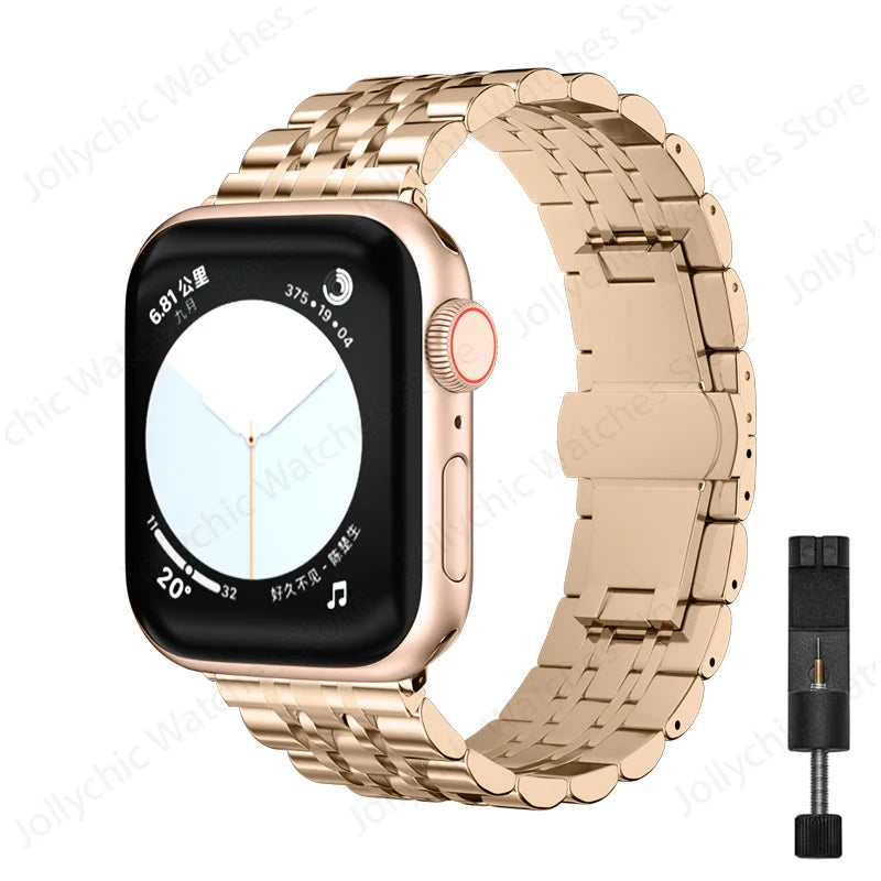 Multi-Row Stainless Steel Apple Watch Bracelet Band in Rose Gold - With Tool