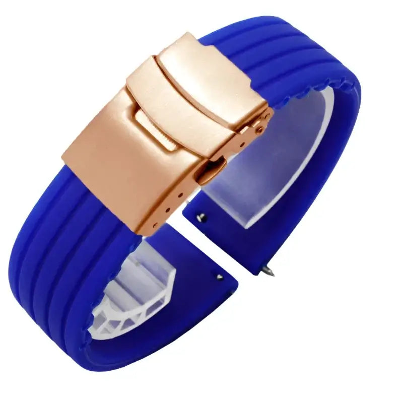 Suunto Ribbed Silicone Folding-Clasp Band - Royal Blue / Rose Gold Clasp