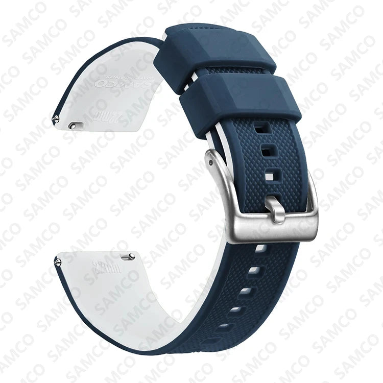 Polar Textured Silicone Band with Buckle Choices – Blue / White / Silver Buckle