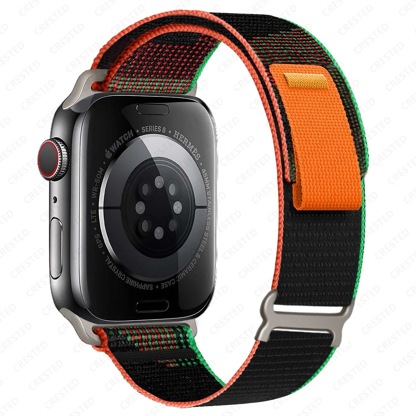 Apple Watch with Trail Loop nylon strap in vibrant colors for durability and comfort, perfect for active lifestyles.