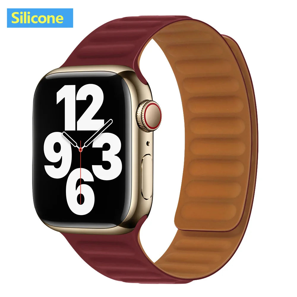 Magnetic Apple Watch Link Band - Leather & Silicone in Silicone / Burgundy