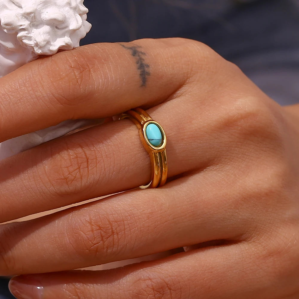 Paved lapis lazuli ring, gold-tone stainless steel