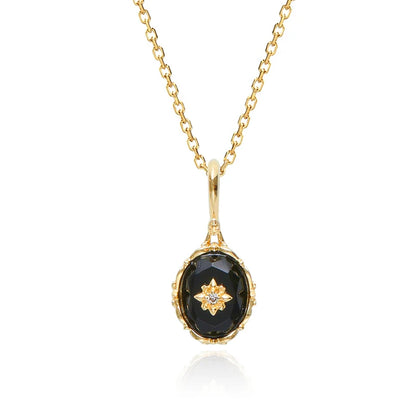 Black Agate Vintage Pendant Necklace, Gold Vermeil - view 1