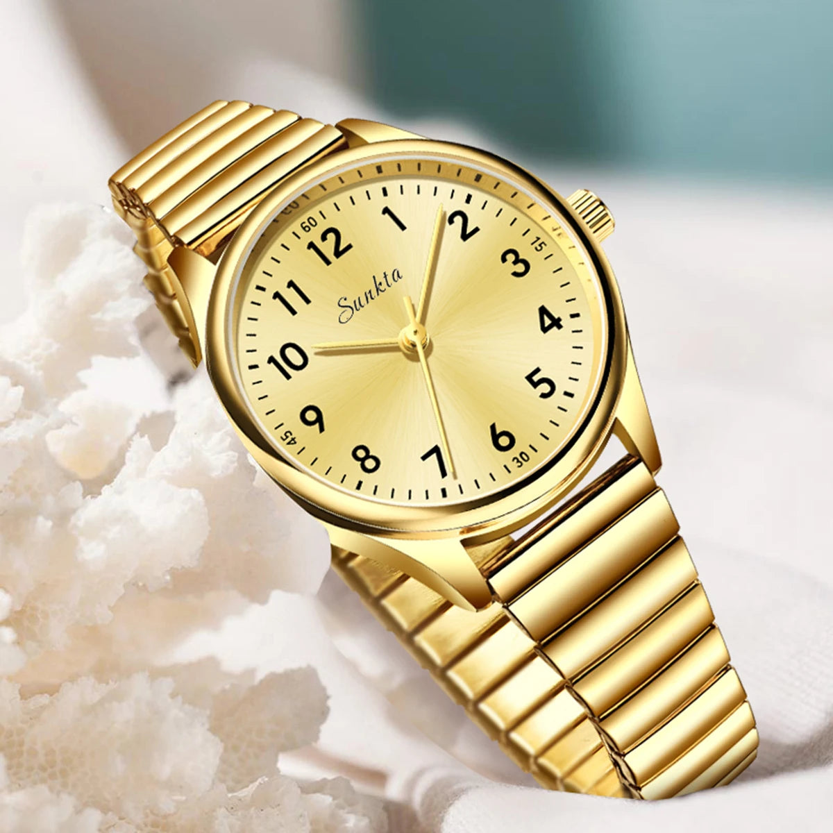 Women's Arabic Numeral Quartz Watch — Gold-tone bracelet watch — BandsCo Straps
