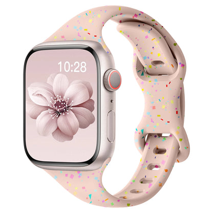 Apple Watch with colorful silicone band, featuring a soft, flexible design for comfort and style.