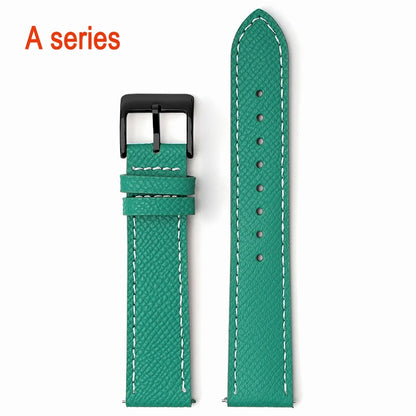 Garmin Epsom Leather Band in Green, White Stitching with Black Buckle