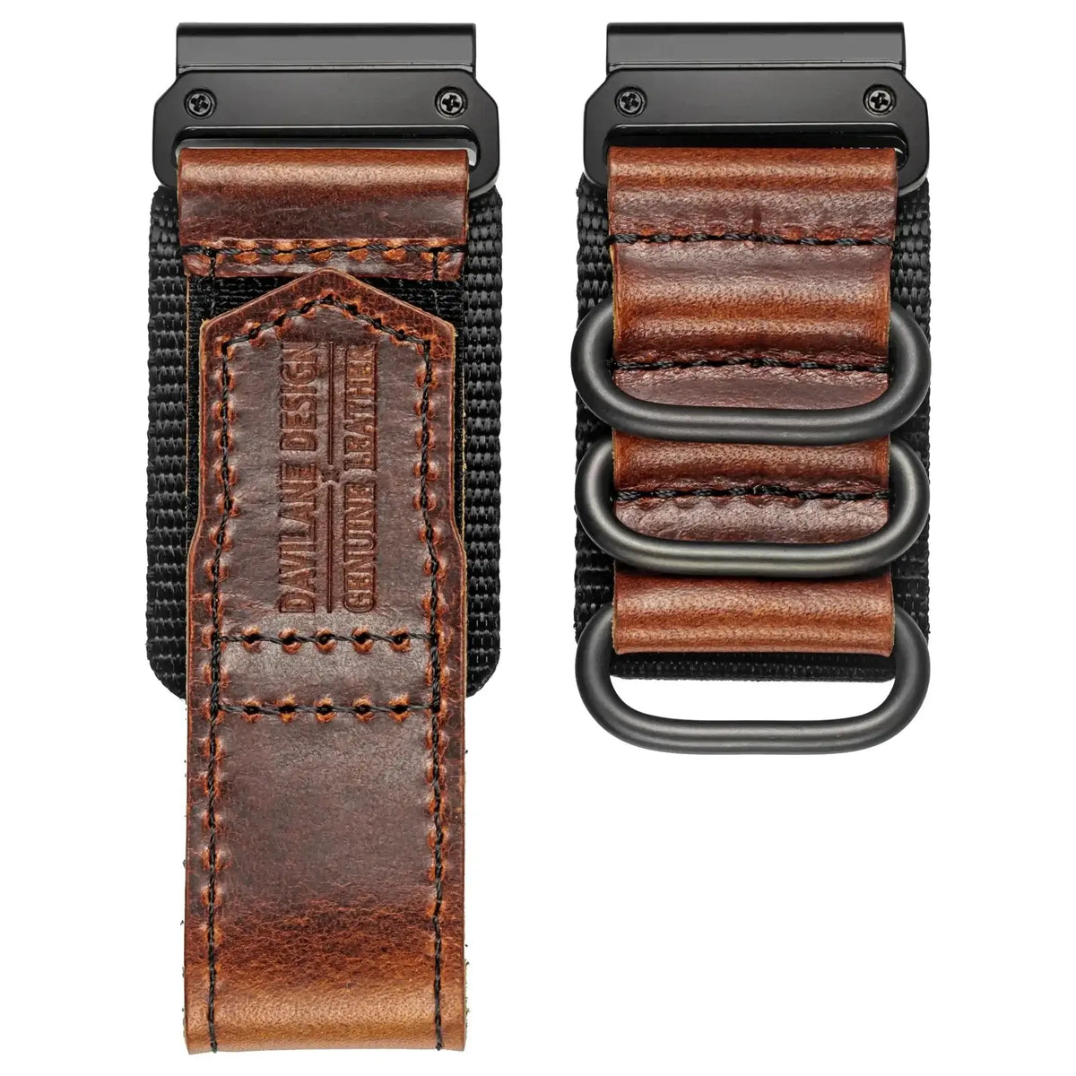 Garmin QuickFit Leather and Nylon Loop Band light brown leather panels, nylon base and ring hardware