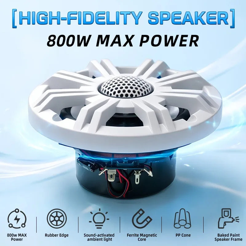 6.5 in LED Golf Cart Speaker, Waterproof Marine Coaxial Speaker, White