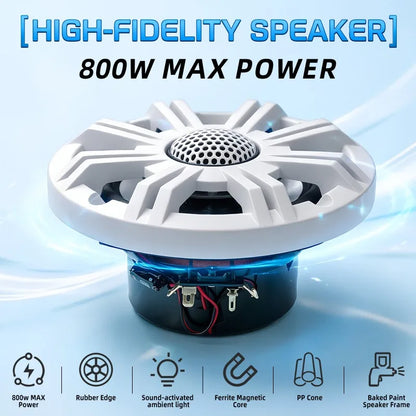 6.5 in LED Golf Cart Speaker, Waterproof Marine Coaxial Speaker, White
