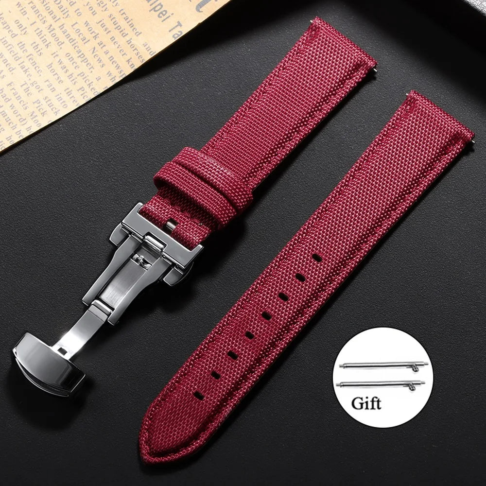 Polar Sailcloth Nylon Watch Band with Butterfly Clasp — Wine Red