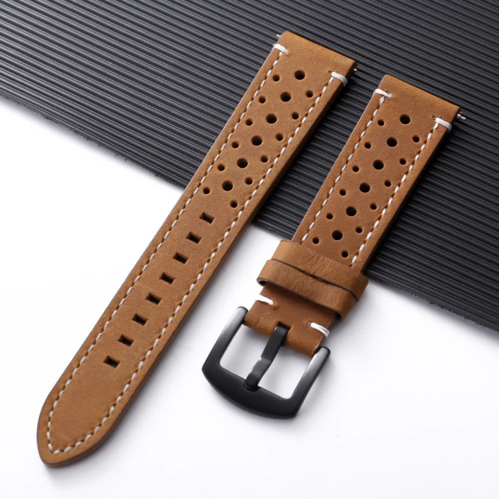 COROS Perforated Leather Band with Stitching Options – Tan Brown / White Stitching