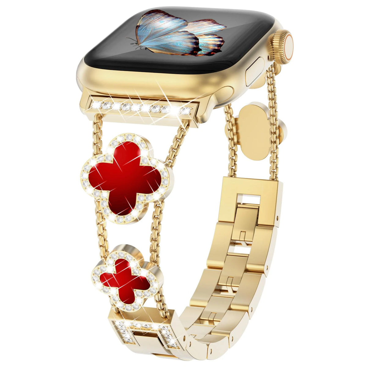 Four-Leaf Clover Apple Watch Bracelet Band in Gold / Red
