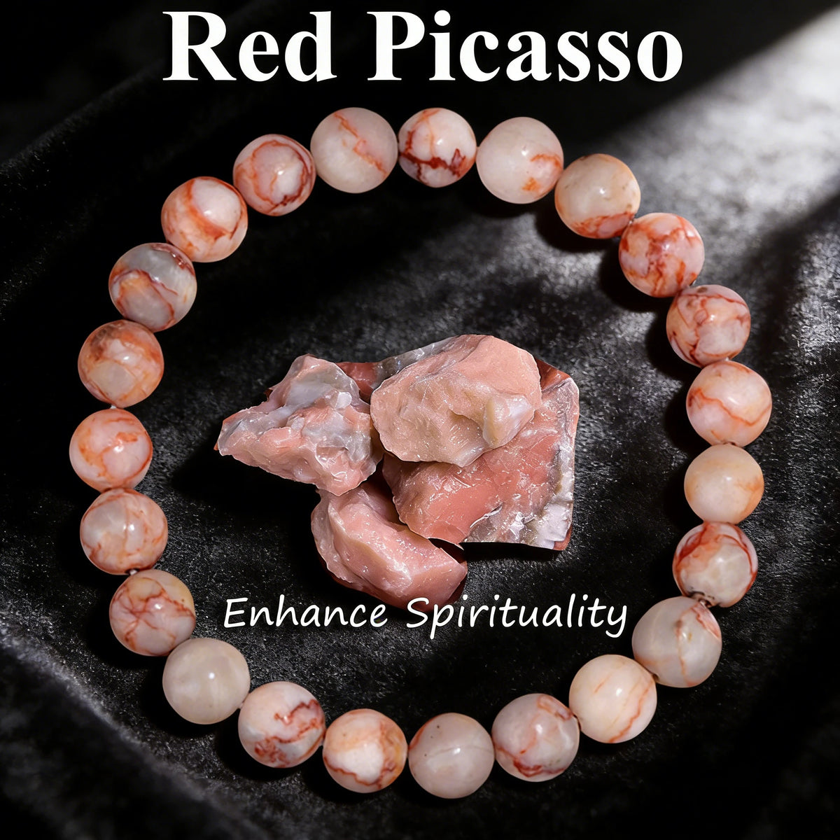 Jasper Bead Bracelet, Dalmatian, Picture, Red Picasso or Unakite
