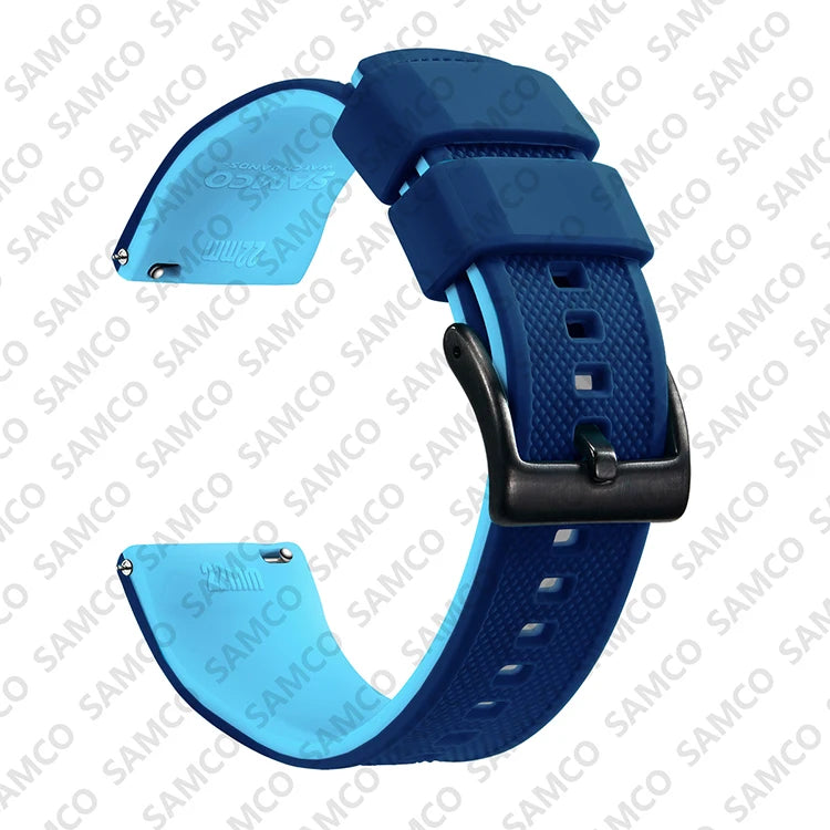COROS Textured Silicone Watch Band with Buckle Choices - Royal Blue / Sky Blue - Black Buckle