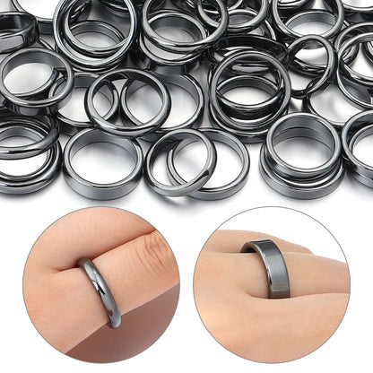 Simulated Hematite Stacking Band Rings, Set of 6