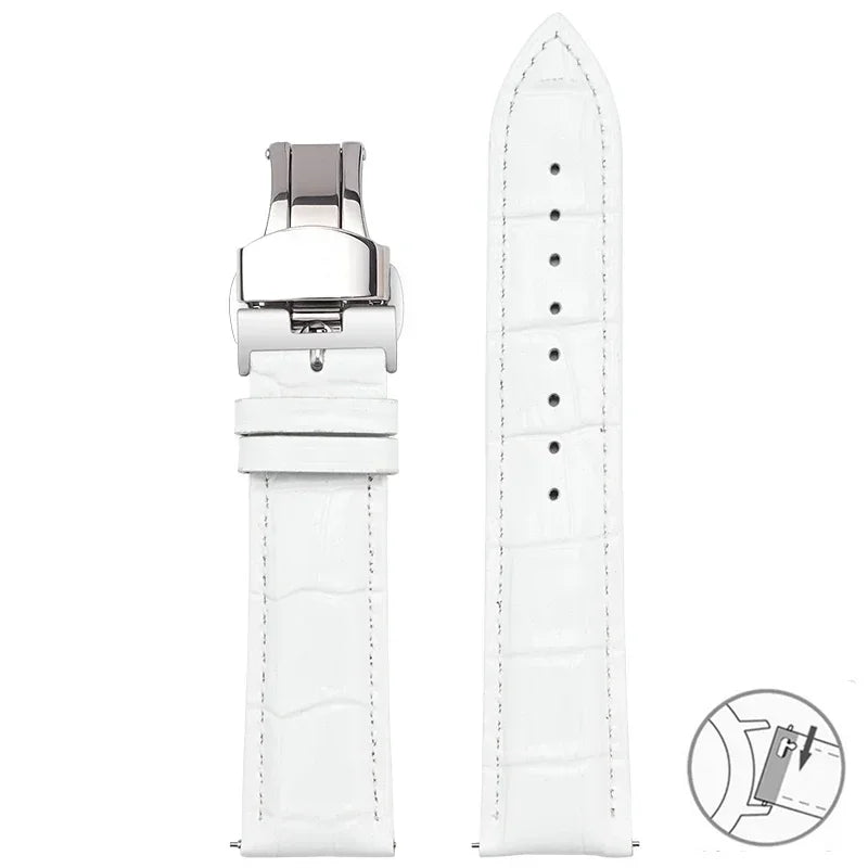 Croc-Embossed Leather Band in White with Butterfly Clasp