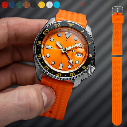 Garmin FKM Rubber Waffle Band in orange on a dive watch