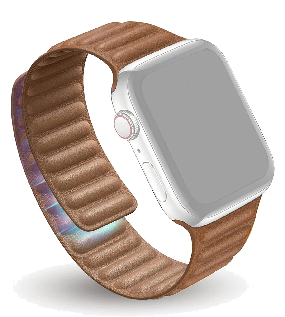 Brown ridged link strap demonstrating magnetic overlap