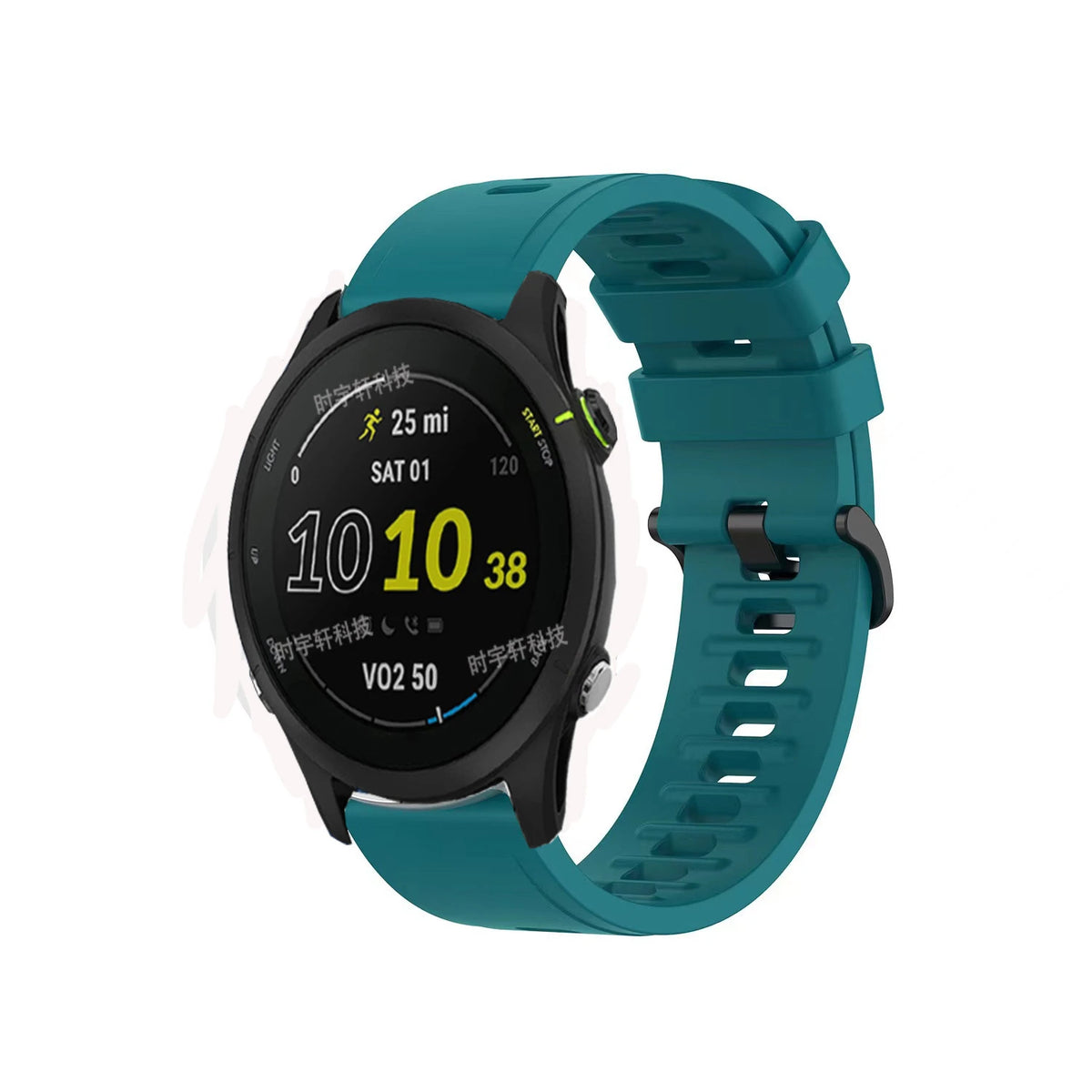 COROS Silicone Sport Watch Band with Black Buckle - Teal band on watch