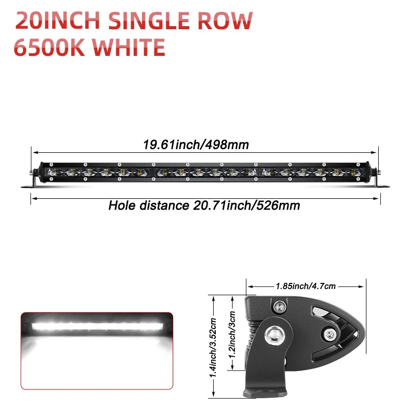 Slim LED Light Bar for Golf Carts, Single Row, 7 to 26 in