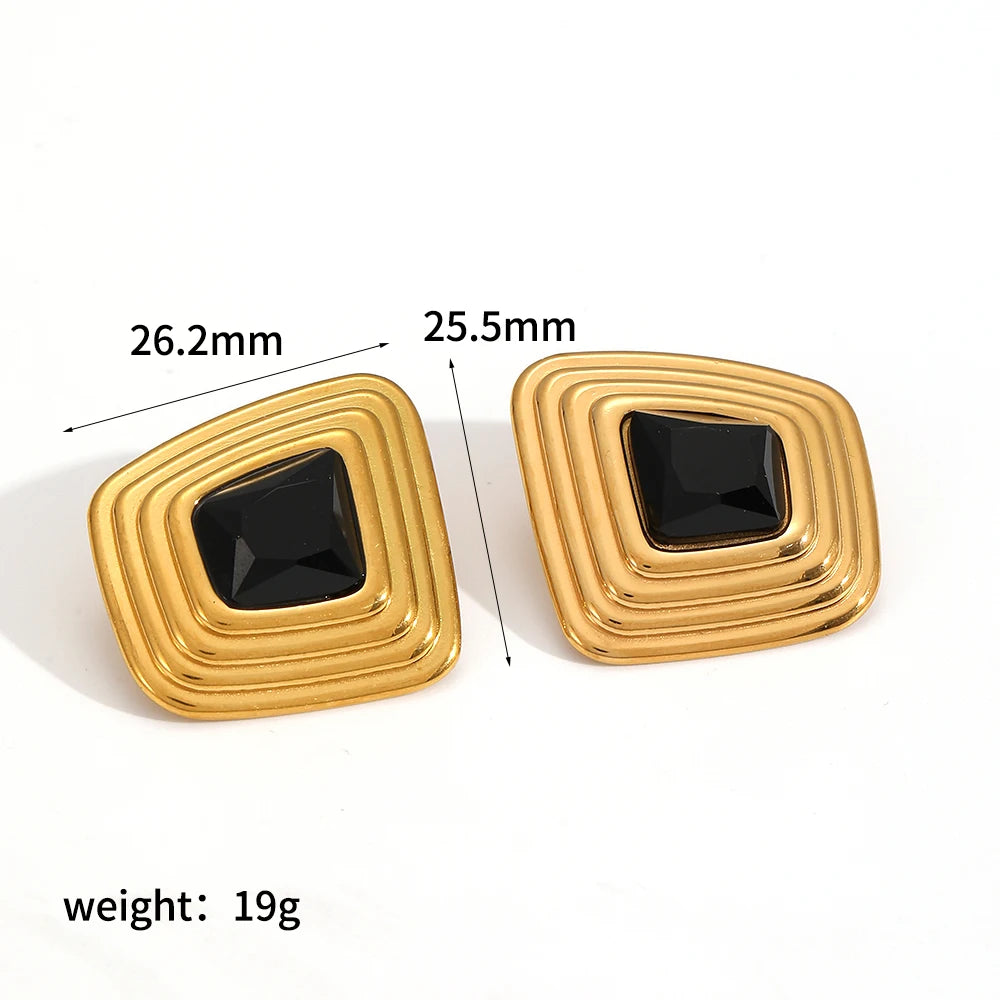 Obsidian Earrings, Stainless Steel, Gold or Silver Tone