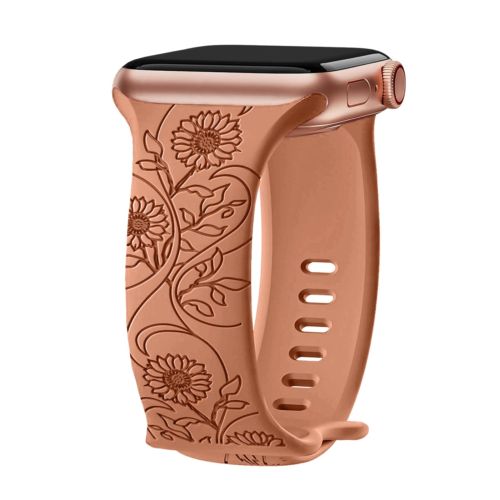 Apple Watch Silicone Strap with floral engraving in soft, waterproof material for stylish comfort.