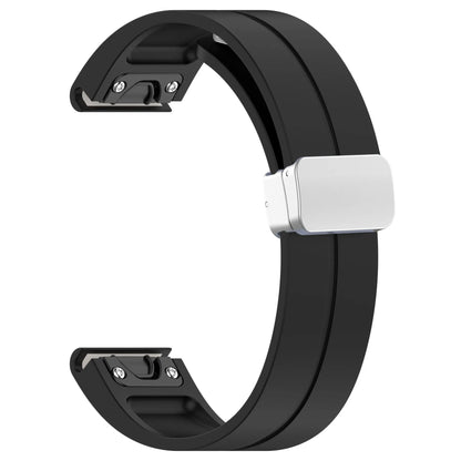 Garmin silicone smartwatch strap in black, durable, comfortable design for easy replacement and quickfit adjustment.