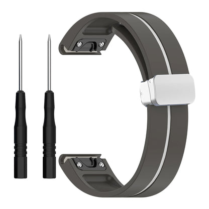 Garmin silicone replacement smartwatch strap in gray with quick-fit pins for easy installation.