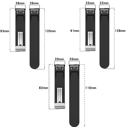 Garmin silicone strap dimensions, showcasing various sizes including 20mm, 22mm, and 26mm for perfect smartwatch fit.