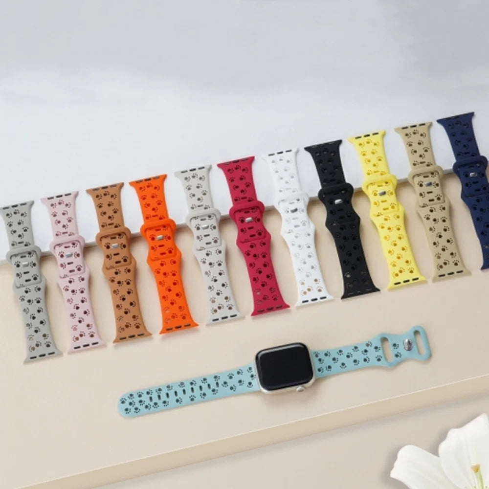 Paw print Apple Watch bands in multiple colors