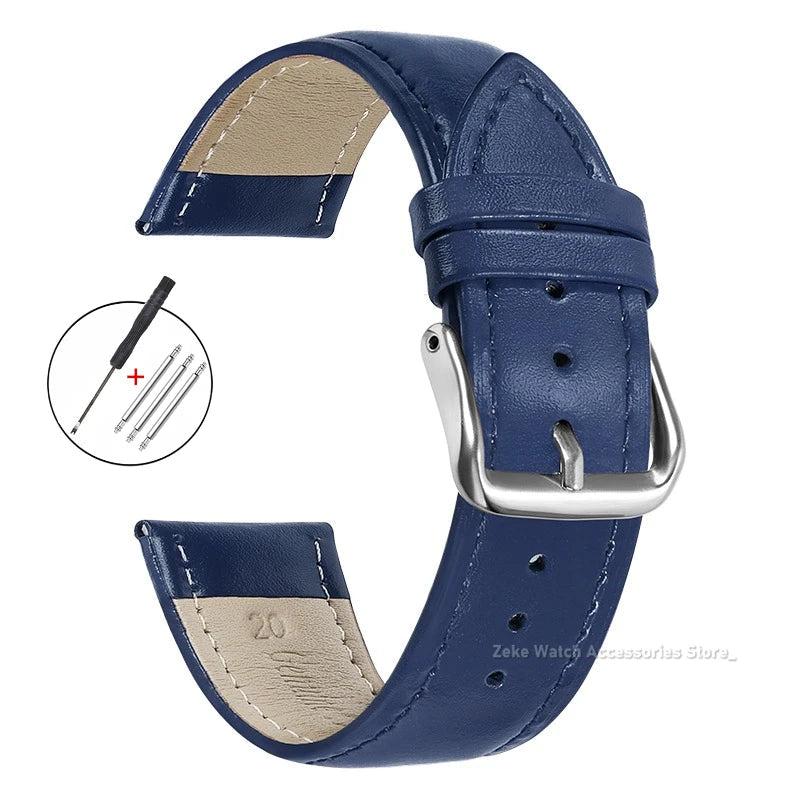 Slim Calfskin Band in Navy Blue with Silver Buckle