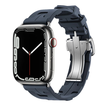 Apple Watch Silicone Band in navy blue, soft flexible waterproof strap for enhanced comfort and durability.