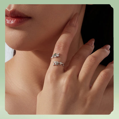 Moss Agate Leaf Open Ring, 925 Sterling Silver - view 8