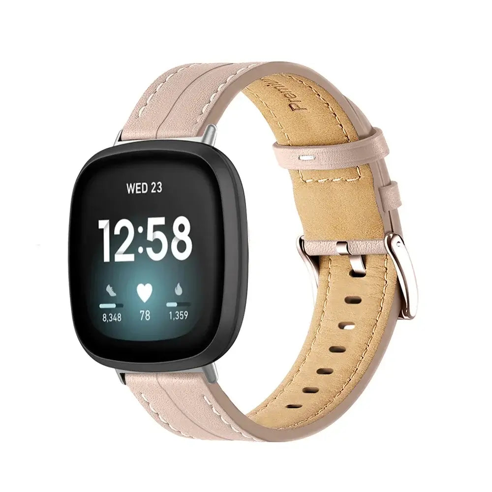 Fitbit Versa & Sense Contrast-Stitched Leather Band - Blush