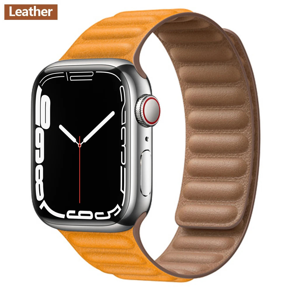 Magnetic Apple Watch Link Band - Leather & Silicone in Leather / Camel Gold