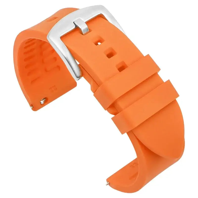 Smooth Silicone Band with Textured Underside in Orange / Silver Buckle for compatible Huawei watches