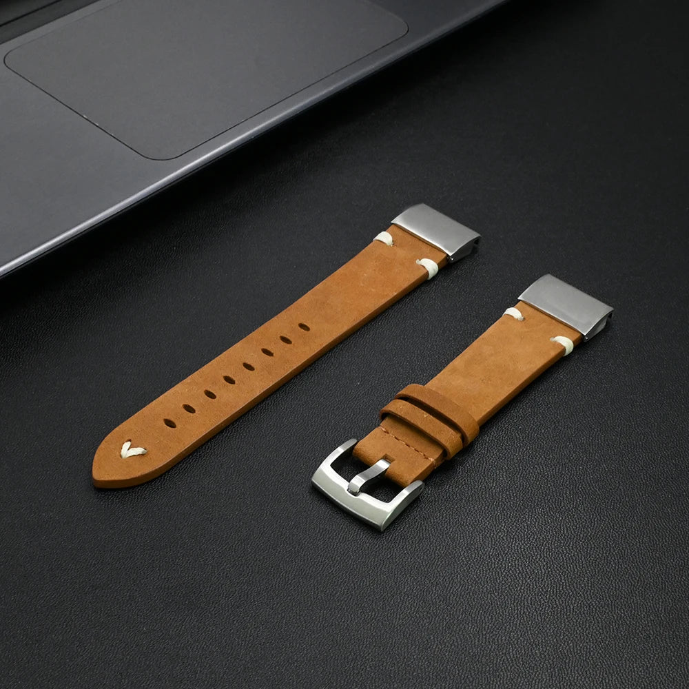 Garmin Leather Soft Strap - Premium Comfort Band in brown leather, perfect for Garmin smartwatch, showcasing adjustable design.