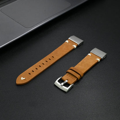 Garmin Leather Soft Strap - Premium Comfort Band in brown leather, perfect for Garmin smartwatch, showcasing adjustable design.